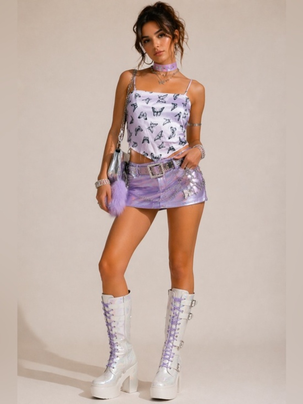 Garage Y2K Butterfly Print Purple Bandeau Cami Top – Size Small